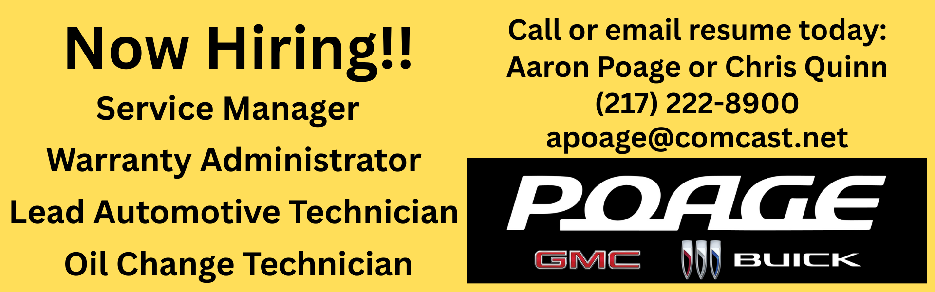 No Hiring - Contact us today!!